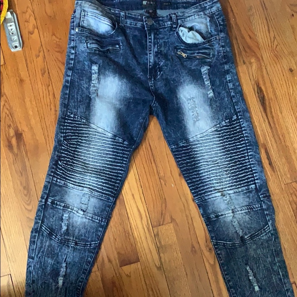 Blue Skinny Biker Jeans